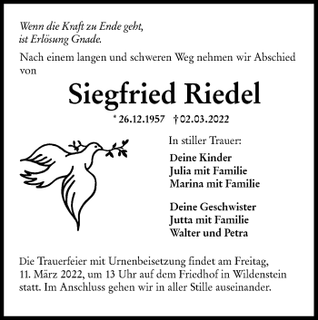 Traueranzeige von Siegfried Riedel von Hohenloher Tagblatt