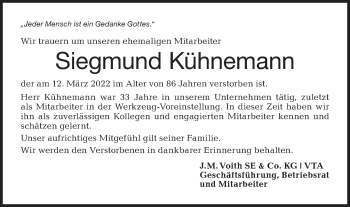 Traueranzeige von Siegmund Kühnemann von Hohenloher Tagblatt