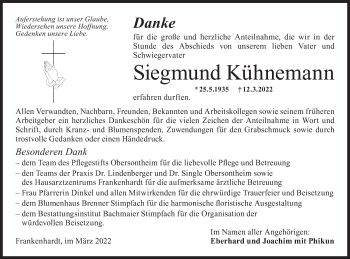 Traueranzeige von Siegmund Kühnemann von Haller Tagblatt