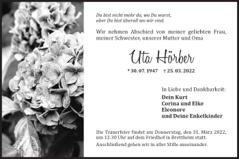 Traueranzeige von Uta Hörber von Hohenloher Tagblatt