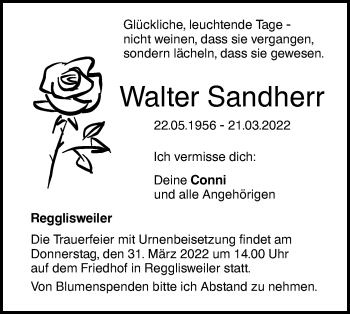 Traueranzeige von Walter Sandherr von Illertal Bote