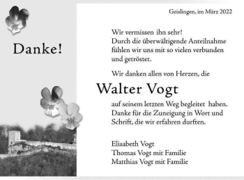 Traueranzeige von Walter Vogt von Geislinger Zeitung