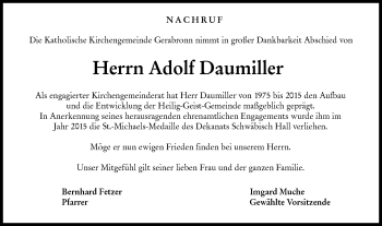 Traueranzeige von Adolf Daumiller von Hohenloher Tagblatt