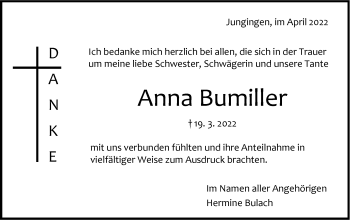 Traueranzeige von Anna Bumiller von Metzinger-Uracher Volksblatt