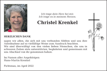 Traueranzeige von Christel Krenkel von Hohenloher Tagblatt