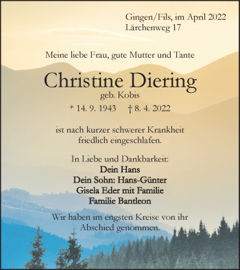 Traueranzeige von Christine Diering von Geislinger Zeitung