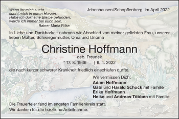 Traueranzeige von Christine Hoffmann von NWZ Neue Württembergische Zeitung