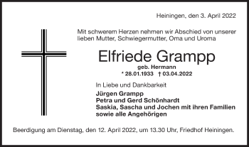 Traueranzeige von Elfriede Grampp von NWZ Neue Württembergische Zeitung