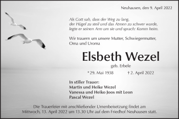 Traueranzeige von Elsbeth Wezel von Metzinger-Uracher Volksblatt