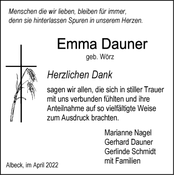 Traueranzeige von Emma Dauner von SÜDWEST PRESSE Ausgabe Ulm/Neu-Ulm