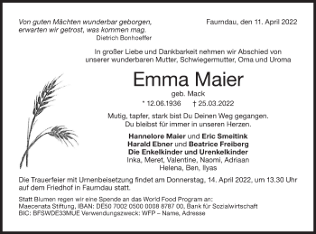 Traueranzeige von Emma Maier von NWZ Neue Württembergische Zeitung