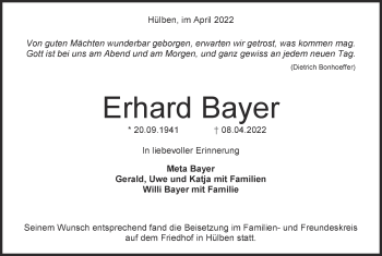 Traueranzeige von Erhard Bayer von Metzinger-Uracher Volksblatt