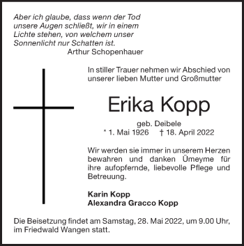 Traueranzeige von Erika Kopp von NWZ Neue Württembergische Zeitung