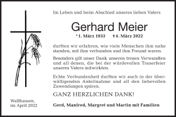 Traueranzeige von Gerhard Meier von Hohenloher Tagblatt