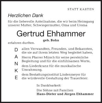 Traueranzeige von Gertrud Ehhammer von Hohenloher Tagblatt