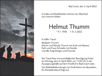 Traueranzeige von Helmut Thumm von Metzinger-Uracher Volksblatt