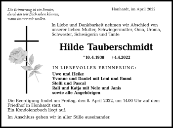 Traueranzeige von Hilde Tauberschmidt von Hohenloher Tagblatt