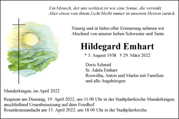 Traueranzeige von Hildegard Emhart von Ehinger Tagblatt