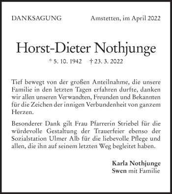 Traueranzeige von Horst-Dieter Nothjunge von Geislinger Zeitung