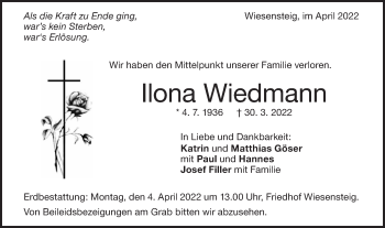 Traueranzeige von Ilona Wiedmann von Geislinger Zeitung