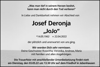 Traueranzeige von Josef Deronja von NWZ Neue Württembergische Zeitung/Geislinger Zeitung