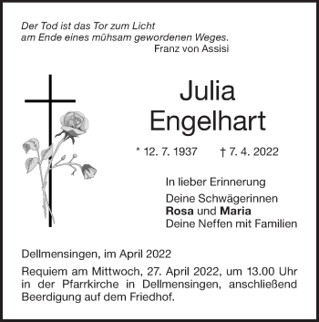 Traueranzeige von Julia Engelhart von SÜDWEST PRESSE Ausgabe Ulm/Neu-Ulm