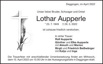 Traueranzeige von Lothar Aupperle von Geislinger Zeitung