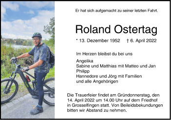 Traueranzeige von Roland Ostertag von Metzinger-Uracher Volksblatt