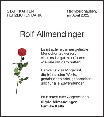 Traueranzeige von Rolf Allmendinger von NWZ Neue Württembergische Zeitung