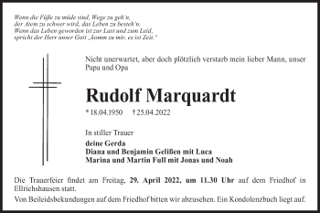 Traueranzeige von Rudolf Marquardt von Hohenloher Tagblatt