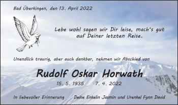 Traueranzeige von Rudolf Oskar Horwath von Geislinger Zeitung