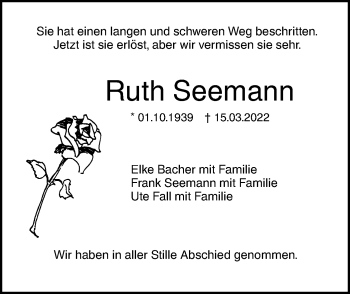 Traueranzeige von Ruth Seemann von SÜDWEST PRESSE Ausgabe Ulm/Neu-Ulm