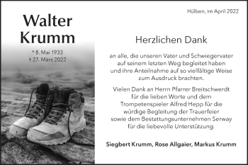 Traueranzeige von Walter Krumm von Metzinger-Uracher Volksblatt