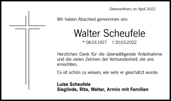 Traueranzeige von Walter Scheufele von Haller Tagblatt