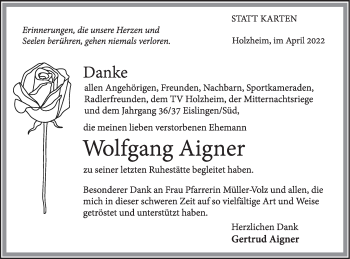 Traueranzeige von Wolfgang Aigner von NWZ Neue Württembergische Zeitung