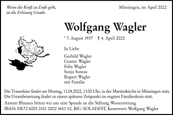 Traueranzeige von Wolfgang Wagler von Alb-Bote/Metzinger-Uracher Volksblatt