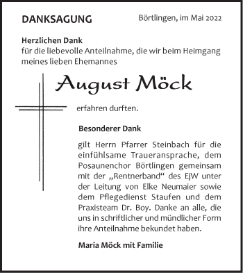 Traueranzeige von August Möck von NWZ Neue Württembergische Zeitung