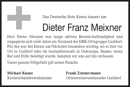 Traueranzeige von Dieter Franz Meixner von Rundschau Gaildorf