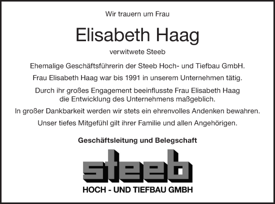 Traueranzeige von Elisabeth Haag von NWZ Neue Württembergische Zeitung