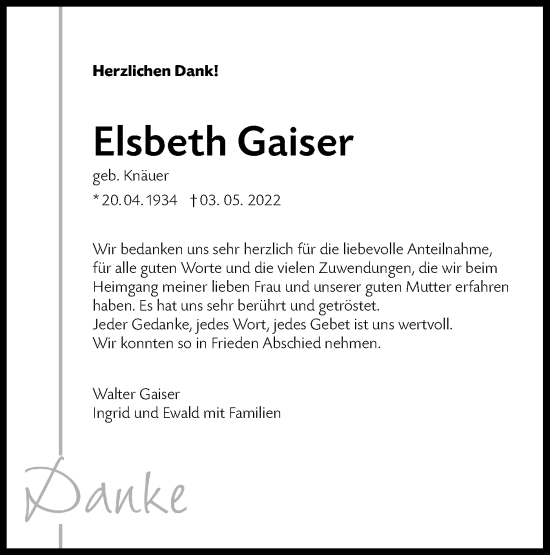 Traueranzeige von Elsbeth Gaiser von Metzinger-Uracher Volksblatt