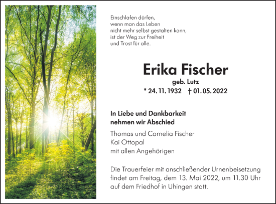 Traueranzeige von Erika Fischer von NWZ Neue Württembergische Zeitung