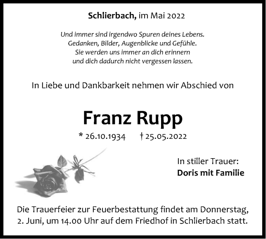 Traueranzeige von Franz Rupp von NWZ Neue Württembergische Zeitung