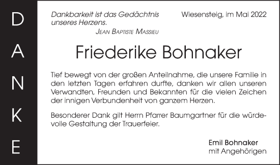 Traueranzeige von Friederike Bohnaker von Geislinger Zeitung