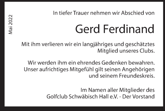 Traueranzeige von Gerd Ferdinand von Haller Tagblatt