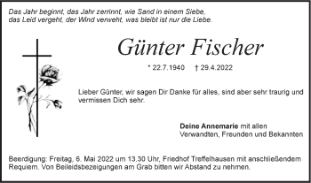 Traueranzeige von Günter Fischer von Geislinger Zeitung