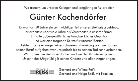 Traueranzeige von Günter Kochendörfer von Hohenloher Tagblatt