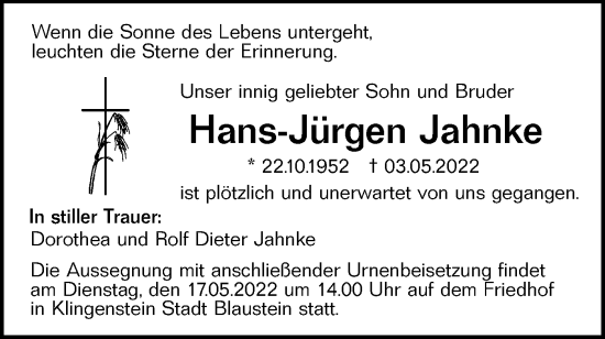 Traueranzeige von Hans-Jürgen Jahnke von SÜDWEST PRESSE Ausgabe Ulm/Neu-Ulm