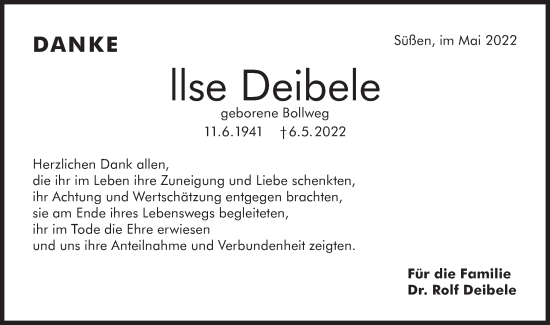 Traueranzeige von Ilse Deibele von NWZ Neue Württembergische Zeitung