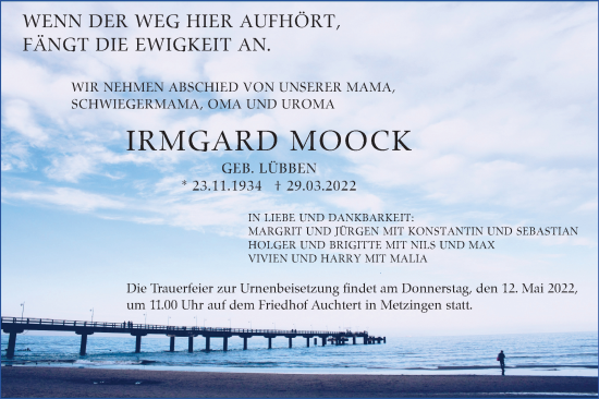 Traueranzeige von Irmgard Moock von Metzinger-Uracher Volksblatt