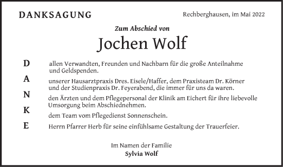 Traueranzeige von Jochen Wolf von NWZ Neue Württembergische Zeitung